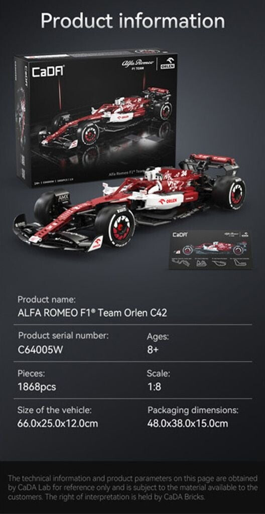 CaDA C64005W – Alfa Romeo F1 Team ORLEN C42 1:8 Klemmbausteinset